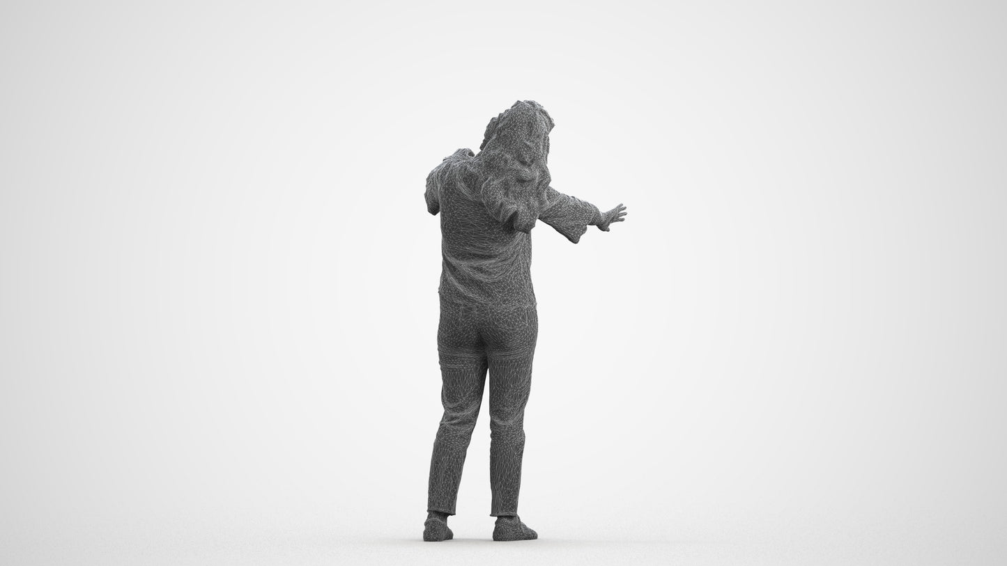 realistic 3D woman casual standing, scanned archviz people for Blender and 3ds Max, wireframe front view
