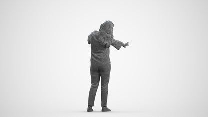 realistic 3D woman casual standing, scanned archviz people for Blender and 3ds Max, wireframe front view