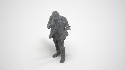 3D human model man casual standing, photogrammetry scanned person for archviz, wireframe three-quarter view