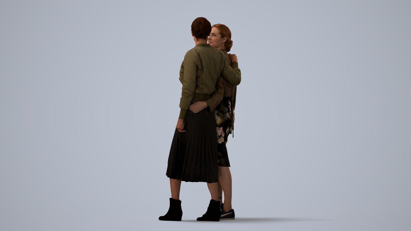 3D human model senior woman casual kids, photogrammetry scanned person for archviz, three-quarter view render