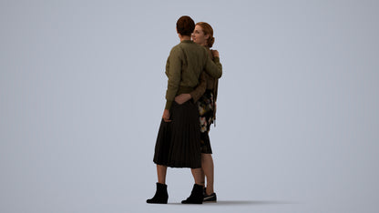 3D human model senior woman casual kids, photogrammetry scanned person for archviz, three-quarter view render