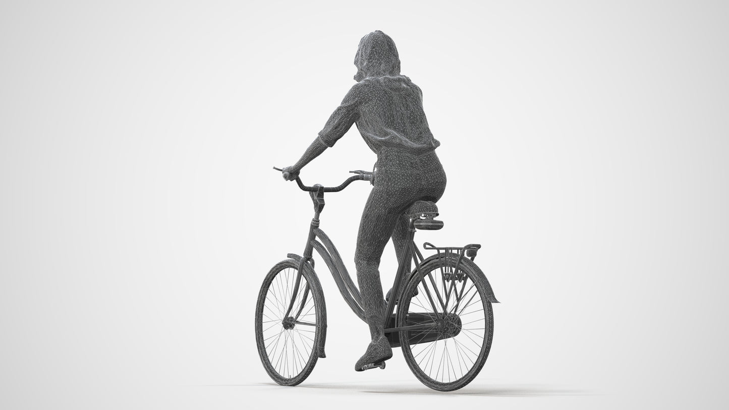 realistic 3D people woman casual cycling, render-ready for V-Ray and Corona, FBX OBJ, square thumbnail