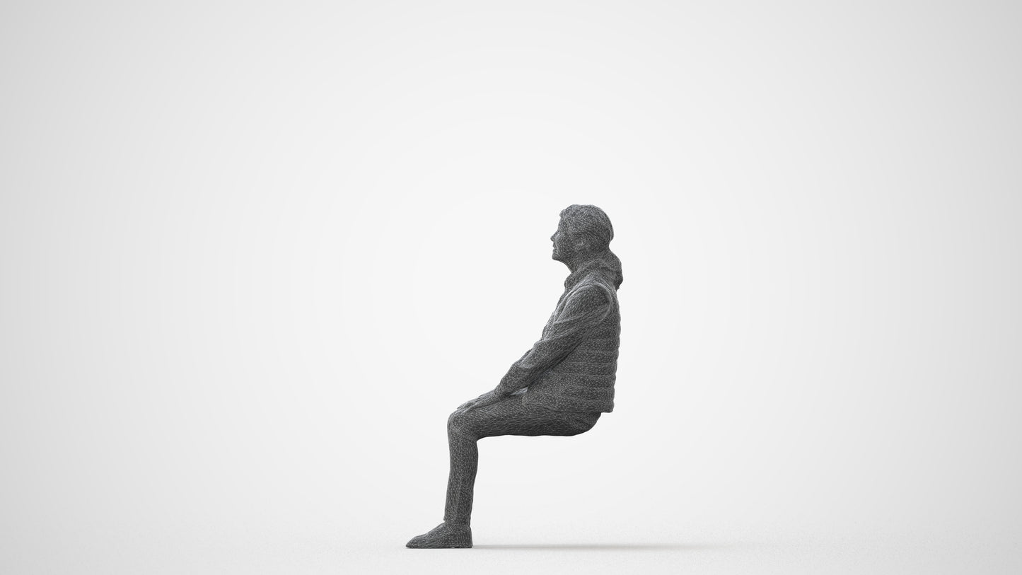 3D people model senior woman casual sitting, scanned human for 3ds Max rendering, square thumbnail