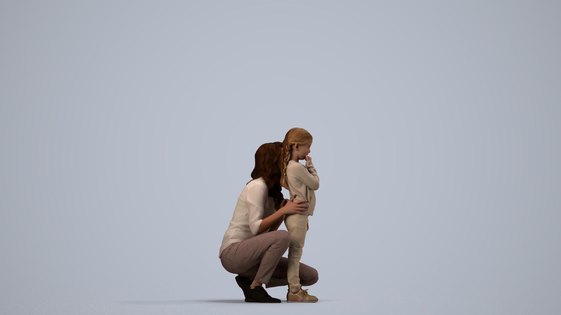 realistic 3D human girl casual kids, archviz people FBX OBJ for Blender, side view render