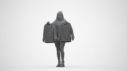 realistic 3D woman casual shopping, scanned archviz people for Blender and 3ds Max, wireframe back view