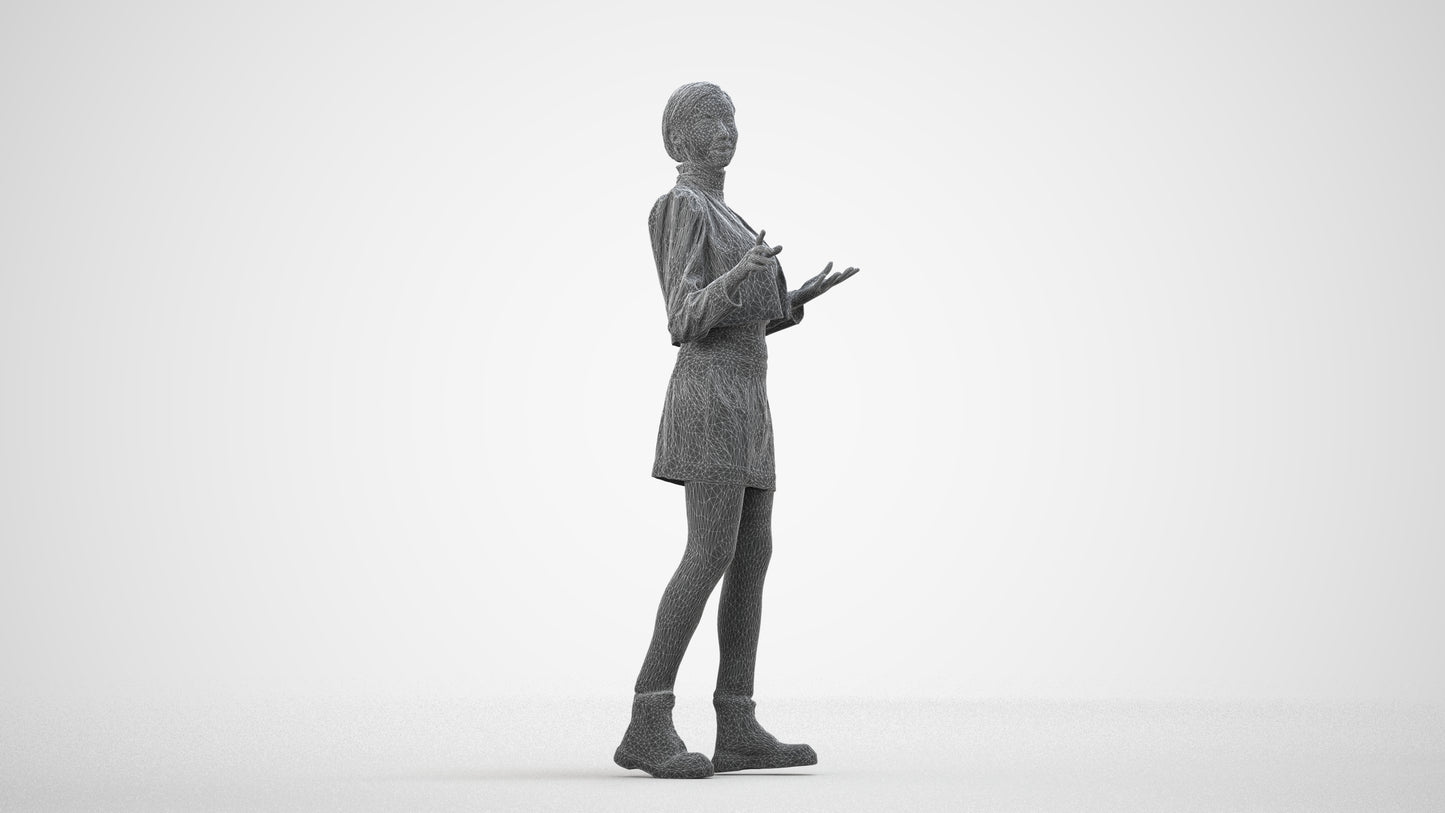 3D people model woman business walking, scanned human for 3ds Max rendering, wireframe side view