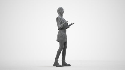 3D people model woman business walking, scanned human for 3ds Max rendering, wireframe side view