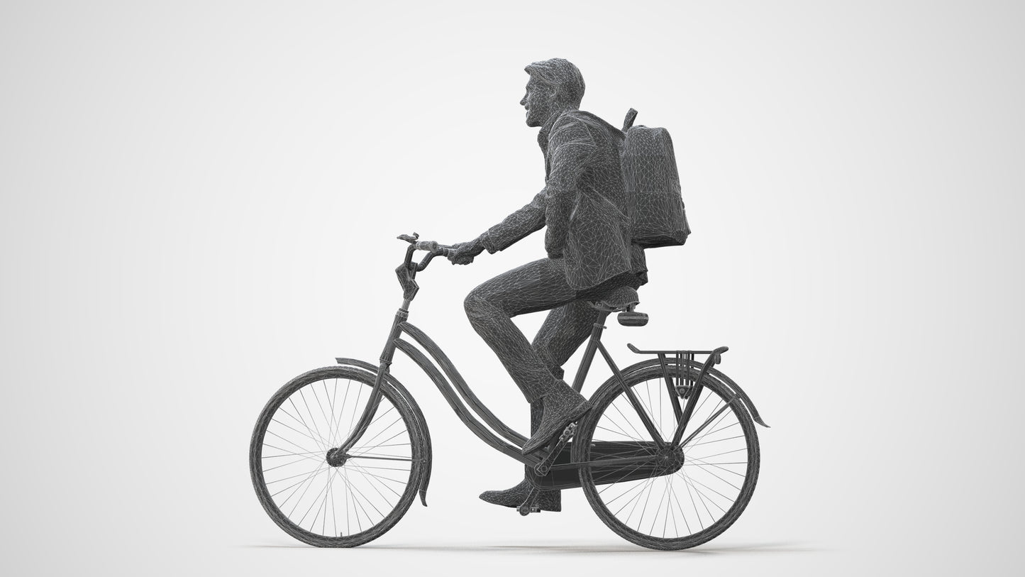3D people model man business cycling, scanned human for 3ds Max rendering, square thumbnail
