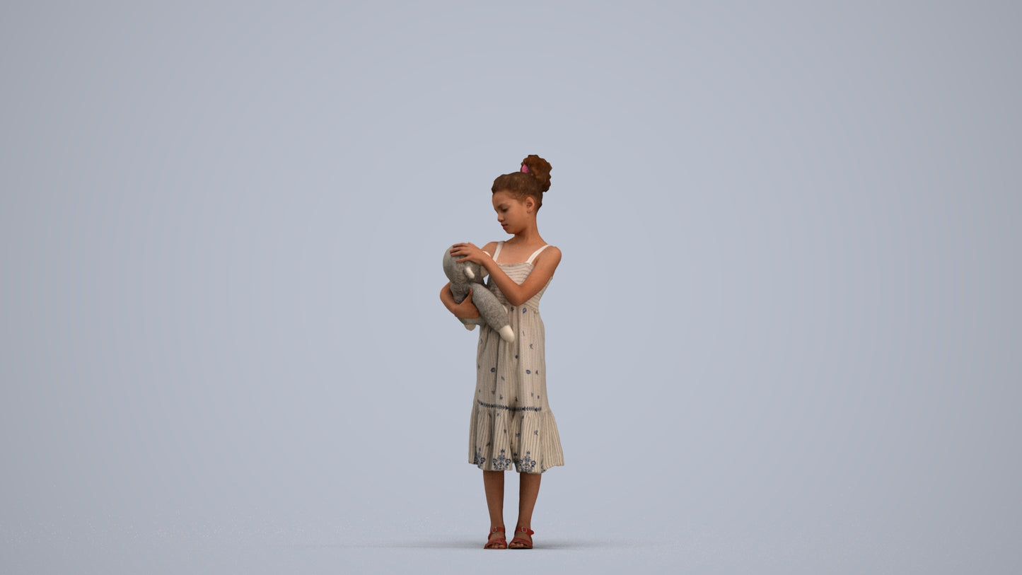 realistic 3D girl casual kids, scanned archviz people for Blender and 3ds Max, standing pose render