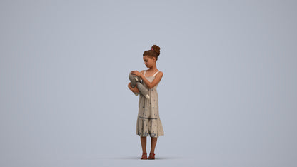 realistic 3D girl casual kids, scanned archviz people for Blender and 3ds Max, standing pose render