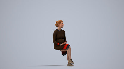 scanned 3D woman casual sitting, photogrammetry people for Enscape and V-Ray, side view render