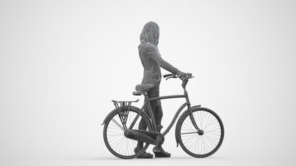 3D people model woman business cycling, scanned human for 3ds Max rendering, wireframe side view
