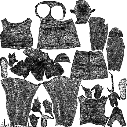 3D people model woman casual walking, scanned human for 3ds Max rendering, wireframe top-down view
