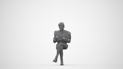 3D people model woman casual sitting, scanned human for 3ds Max rendering, wireframe back view