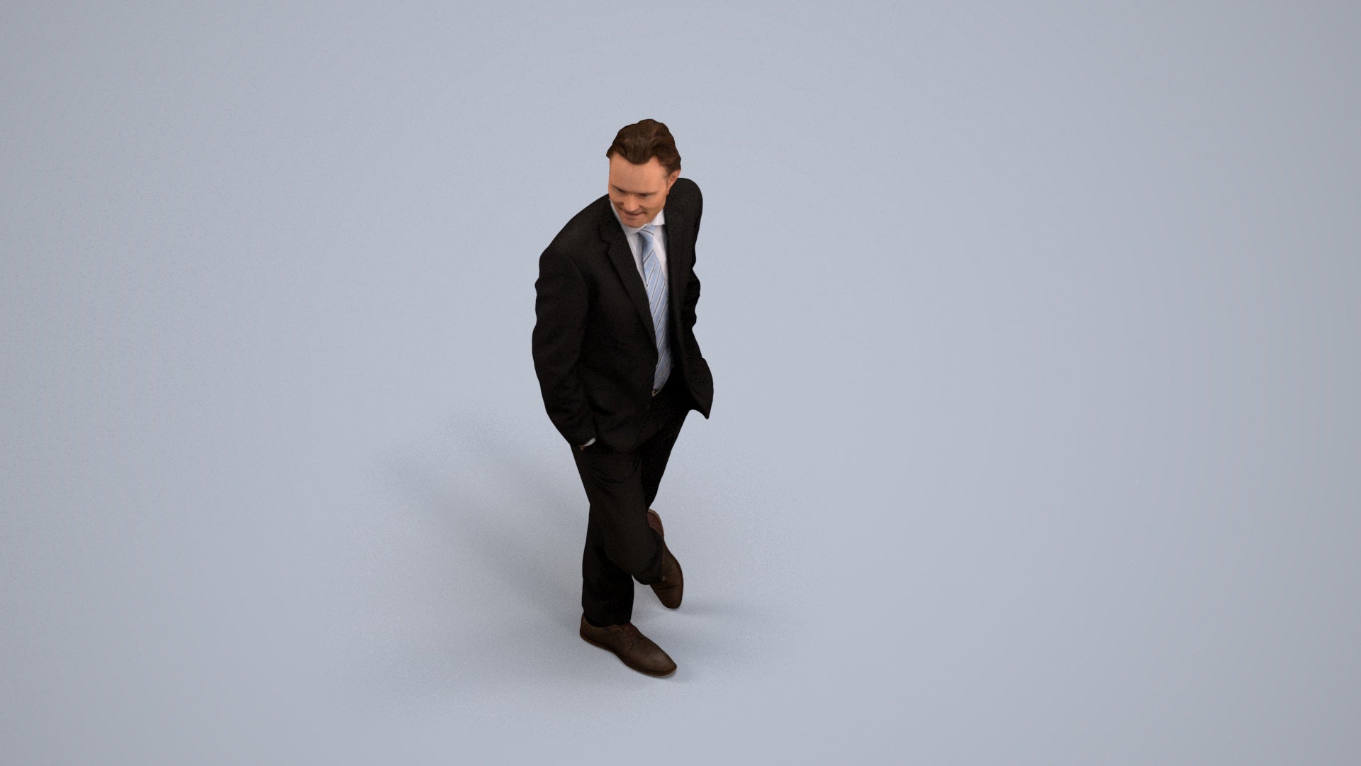 3D human model man business standing, photogrammetry scanned person for archviz, back view render