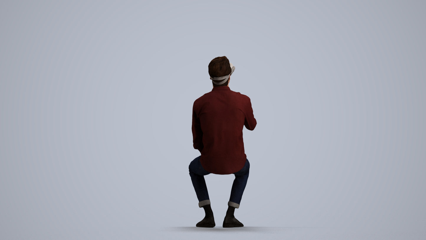 scanned 3D man casual sitting, photogrammetry people for Enscape and V-Ray, front view render
