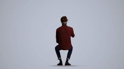 scanned 3D man casual sitting, photogrammetry people for Enscape and V-Ray, front view render
