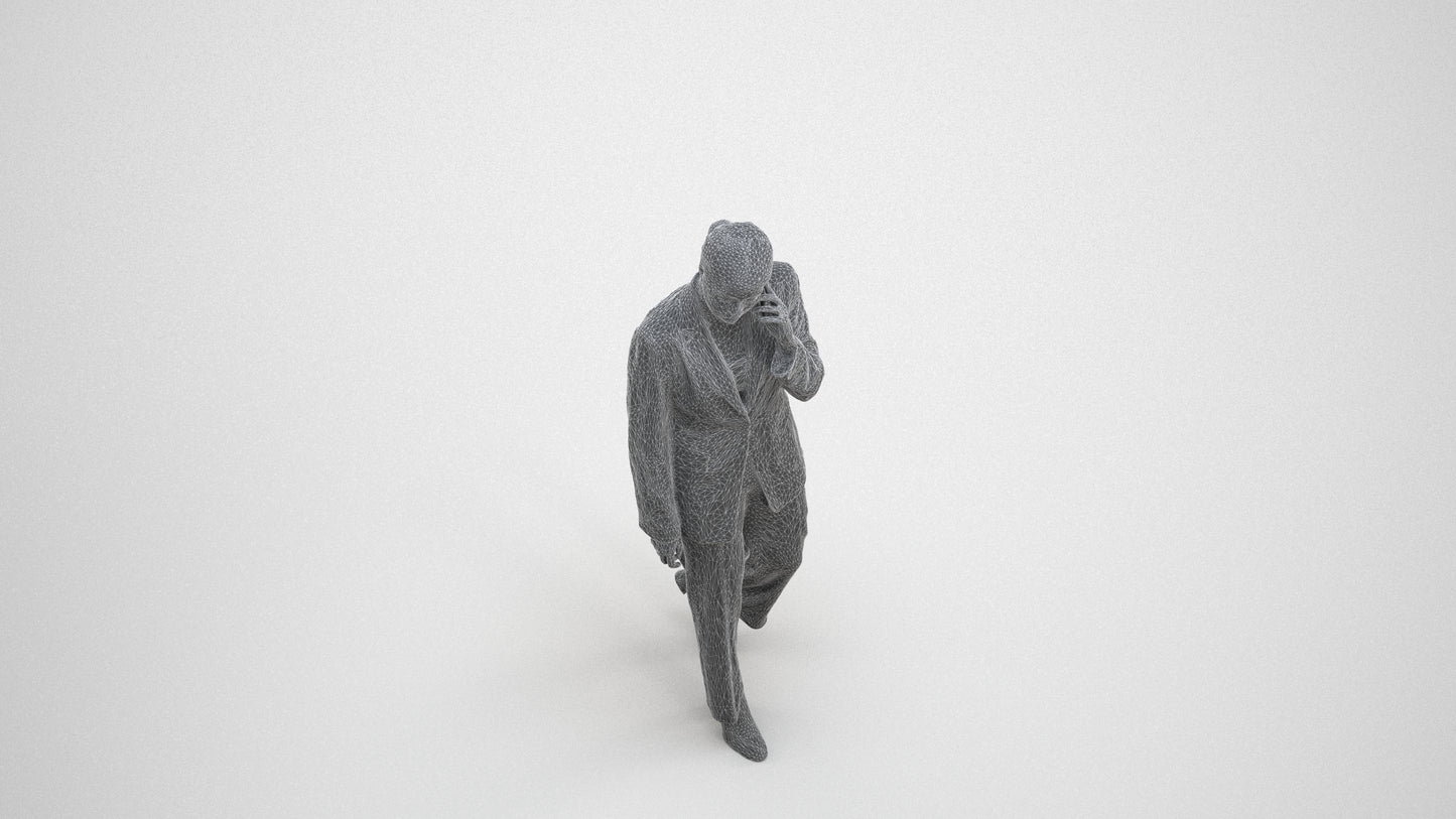 3D scanned woman walking business, photorealistic archviz people for Enscape and SketchUp, wireframe three-quarter view