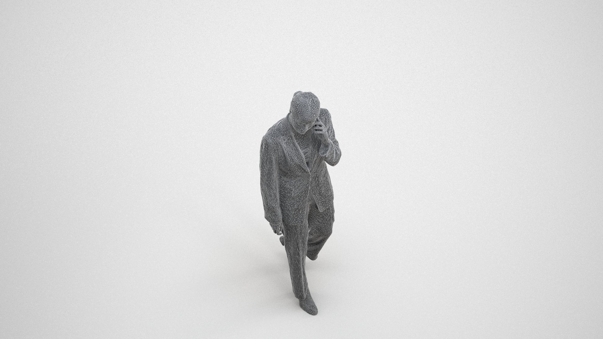 3D scanned woman walking business, photorealistic archviz people for Enscape and SketchUp, wireframe three-quarter view