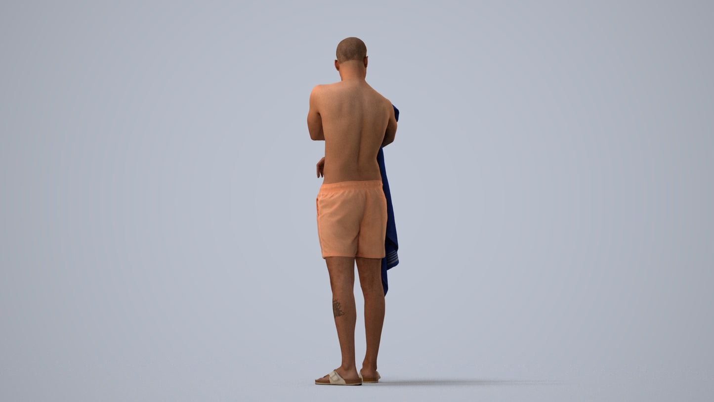 3D people model man pool, scanned human for 3ds Max rendering, three-quarter view render