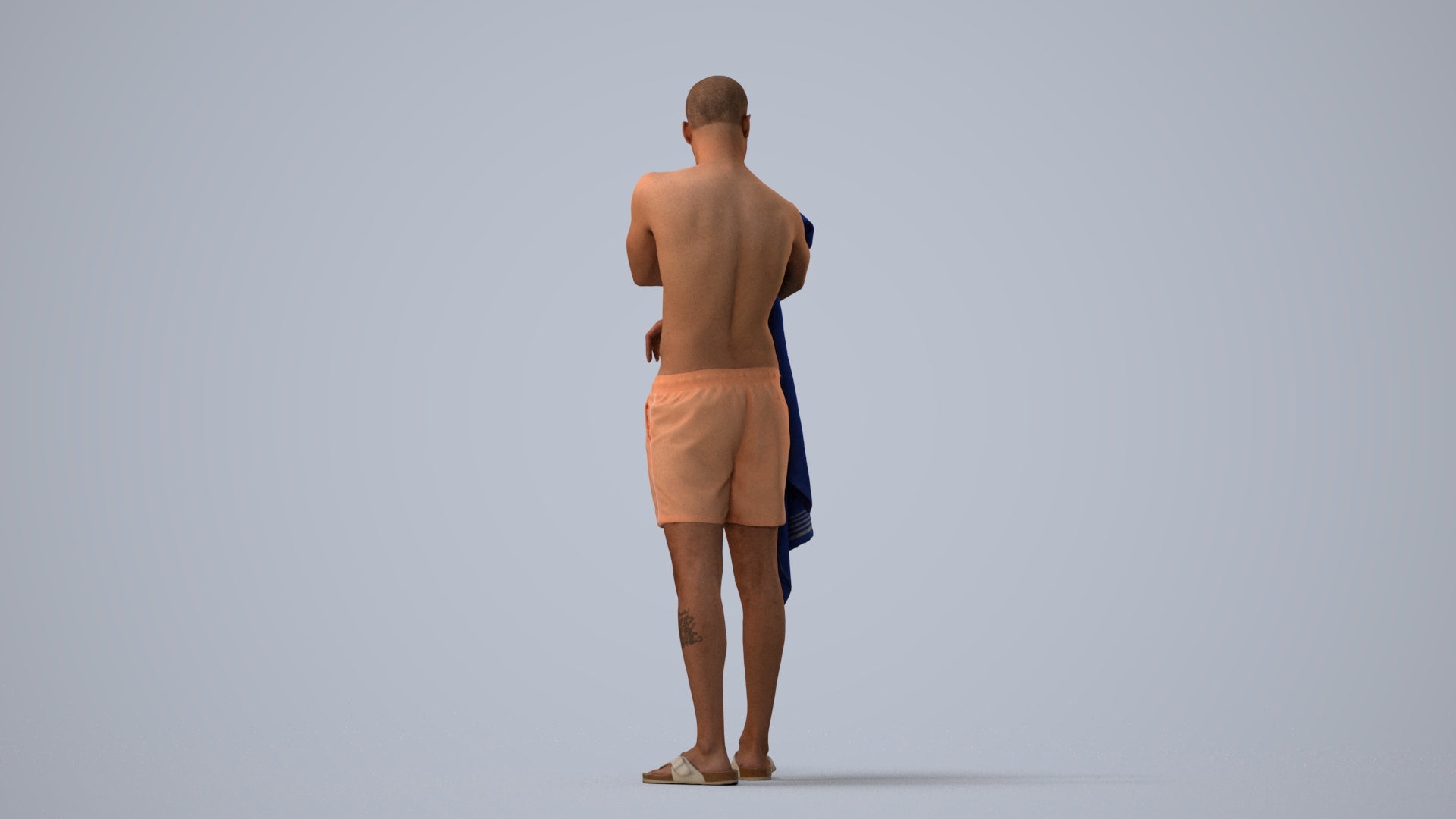 3D people model man pool, scanned human for 3ds Max rendering, three-quarter view render