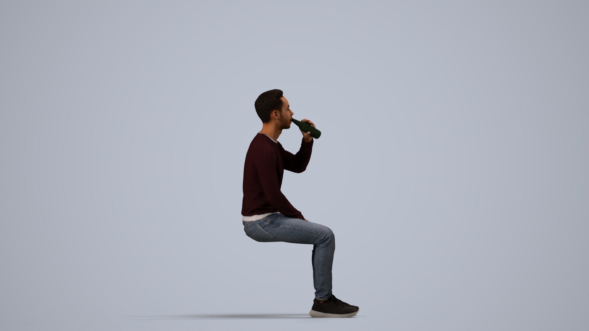 realistic 3D man casual sitting, scanned archviz people for Blender and 3ds Max, side view render