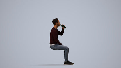 realistic 3D man casual sitting, scanned archviz people for Blender and 3ds Max, side view render