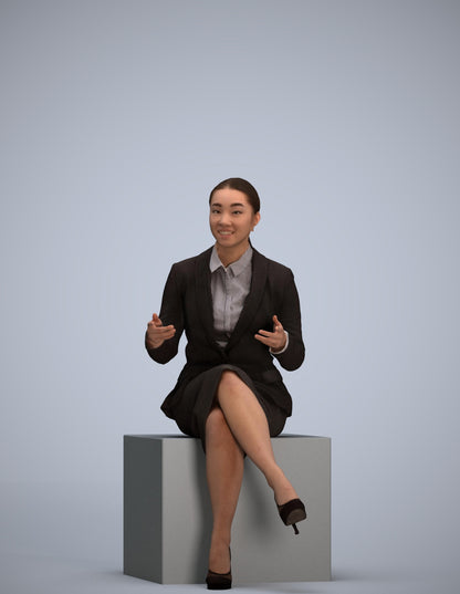 realistic 3D woman business sitting, scanned archviz people for Blender and 3ds Max