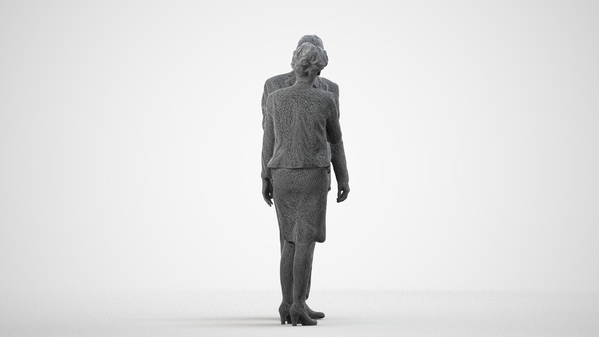 3D human model senior woman business, photogrammetry scanned person for archviz, wireframe side view