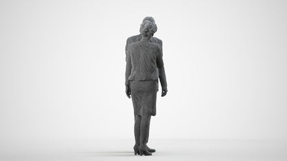 3D human model senior woman business, photogrammetry scanned person for archviz, wireframe side view