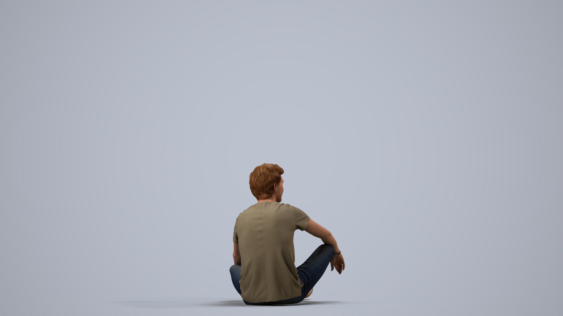 3D scanned man sitting casual, photorealistic archviz people for Enscape and SketchUp, side view render