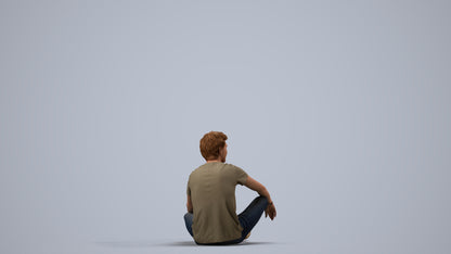 3D scanned man sitting casual, photorealistic archviz people for Enscape and SketchUp, side view render