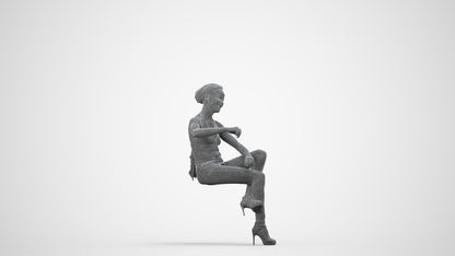 3D people model woman casual sitting, scanned human for 3ds Max rendering, wireframe side view