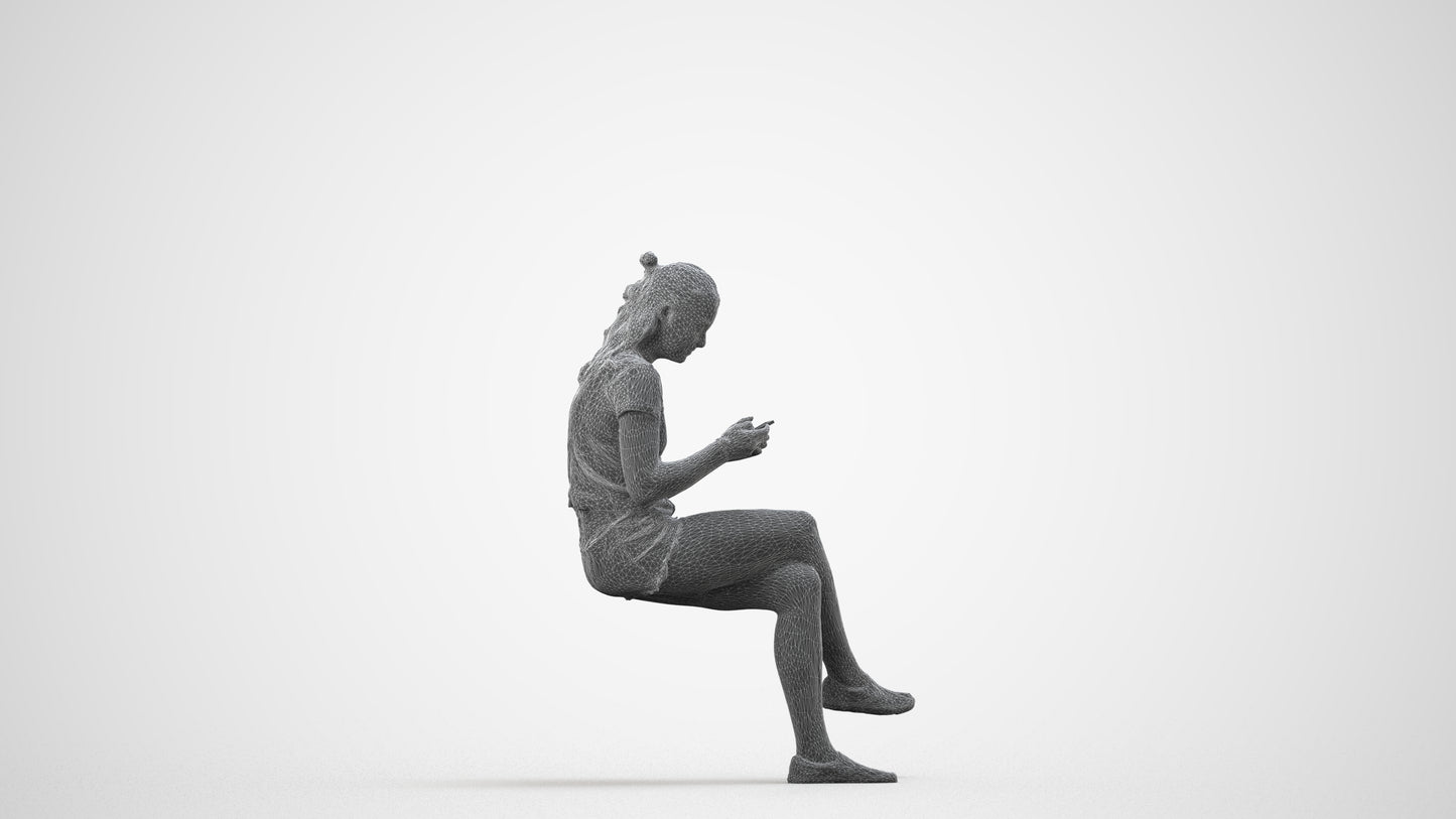 photogrammetry 3D girl casual kids, realistic human model archviz FBX, wireframe side view