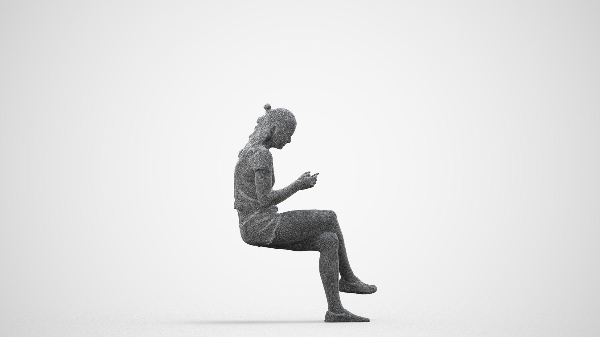 photogrammetry 3D girl casual kids, realistic human model archviz FBX, wireframe side view