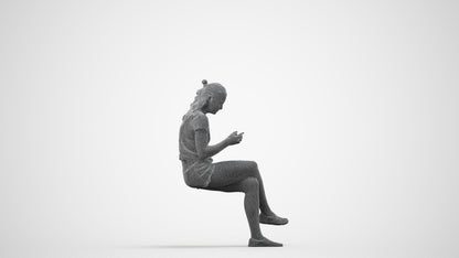 photogrammetry 3D girl casual kids, realistic human model archviz FBX, wireframe side view