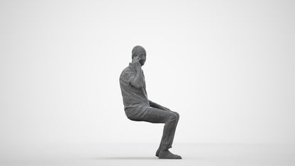 3D scanned senior man sitting casual, photorealistic archviz people for Enscape and SketchUp, wireframe side view