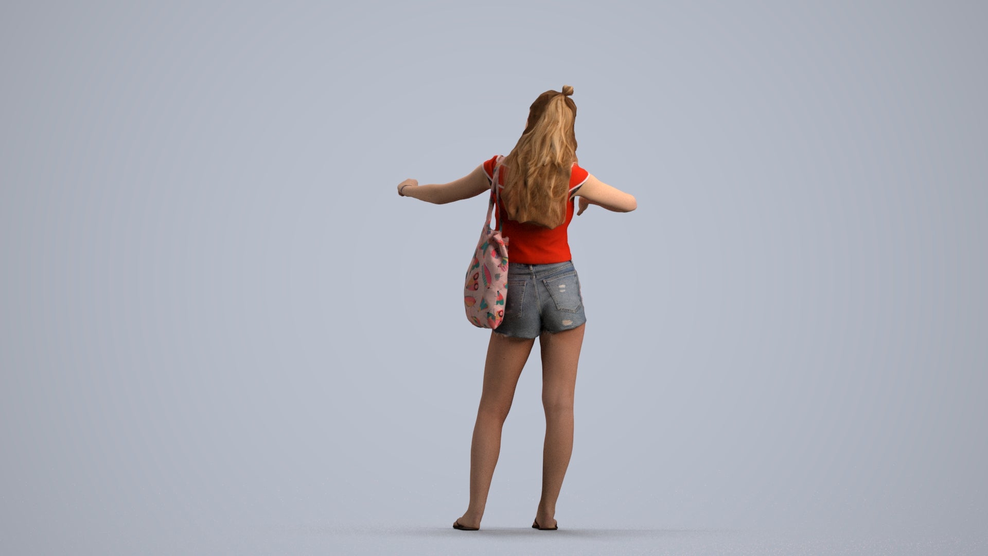 3D people model girl casual shopping, scanned human for 3ds Max rendering, front view render