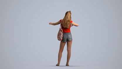 3D people model girl casual shopping, scanned human for 3ds Max rendering, front view render