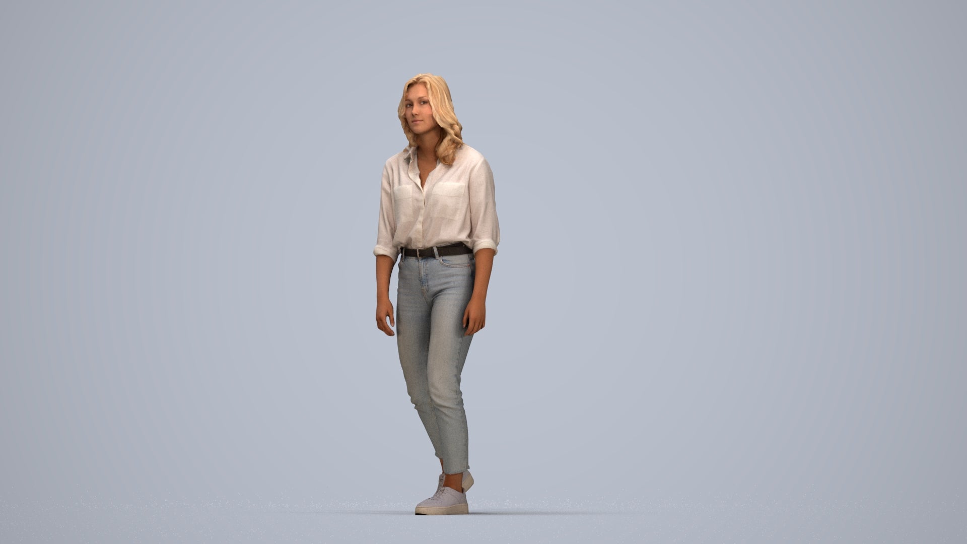 realistic 3D people woman casual walking, render-ready for V-Ray and Corona, FBX OBJ, top-down view render