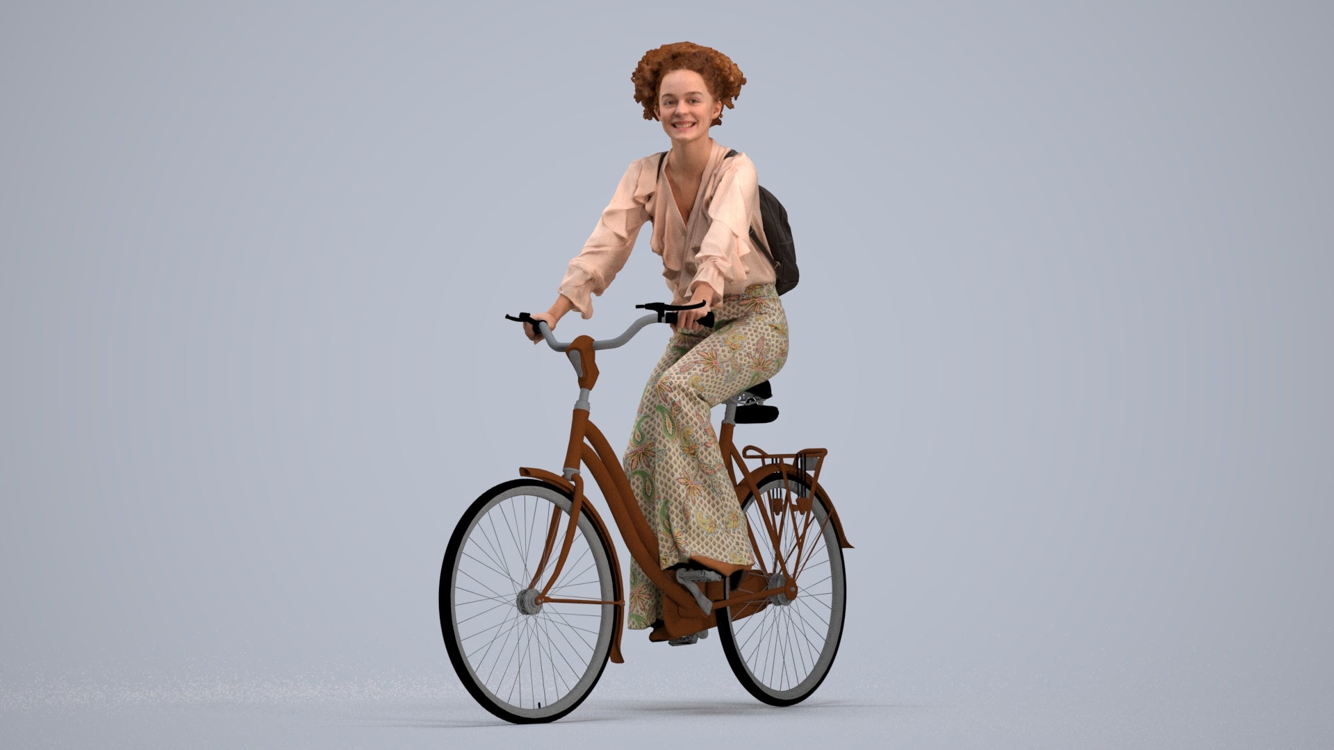 photogrammetry 3D woman casual cycling, realistic human model archviz FBX, standing pose render