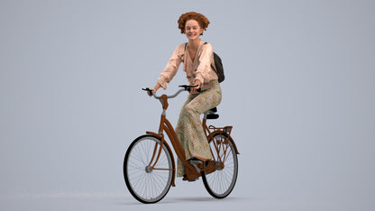 photogrammetry 3D woman casual cycling, realistic human model archviz FBX, standing pose render