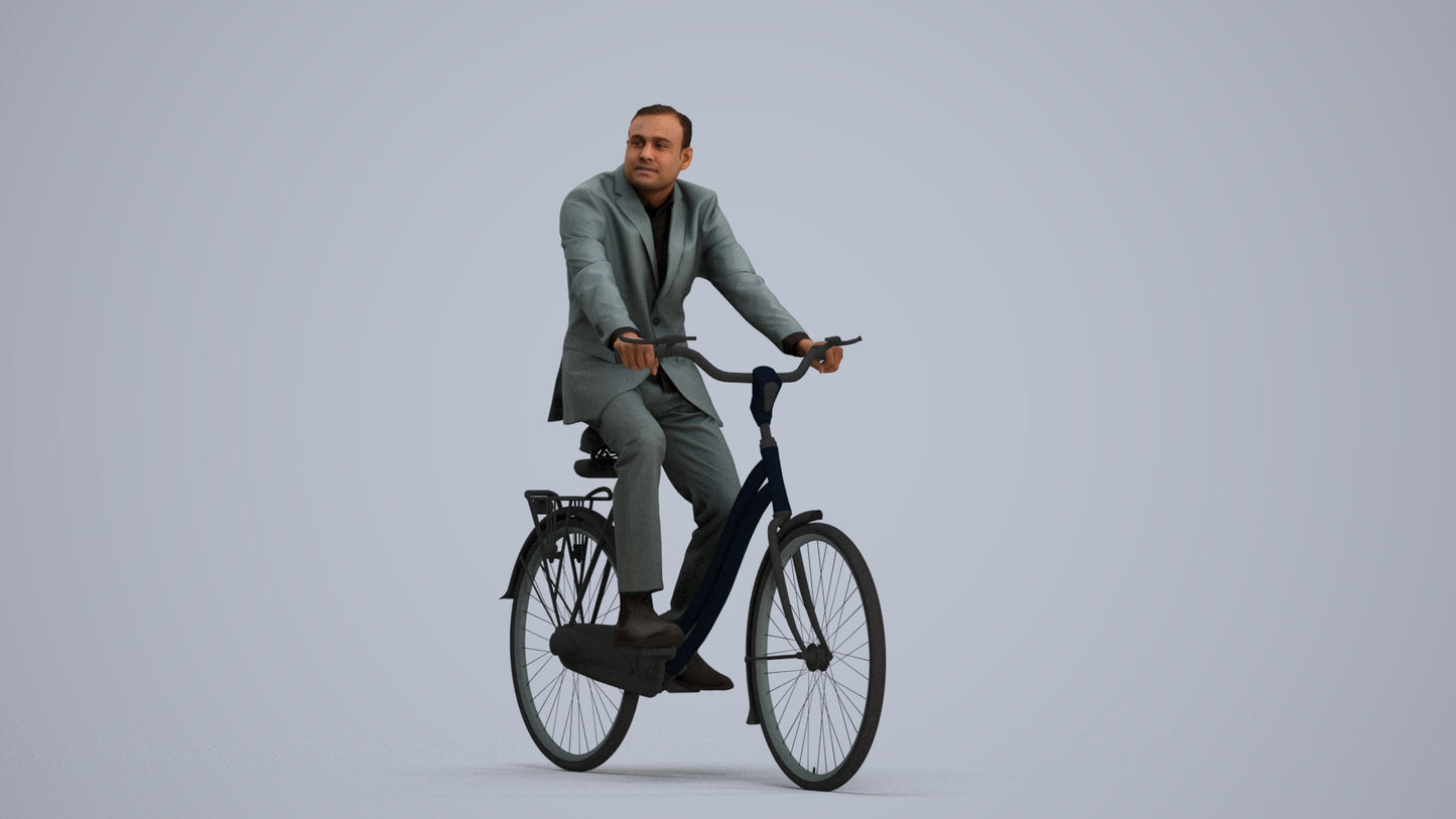 3D people model man business cycling, scanned human for 3ds Max rendering, standing pose render