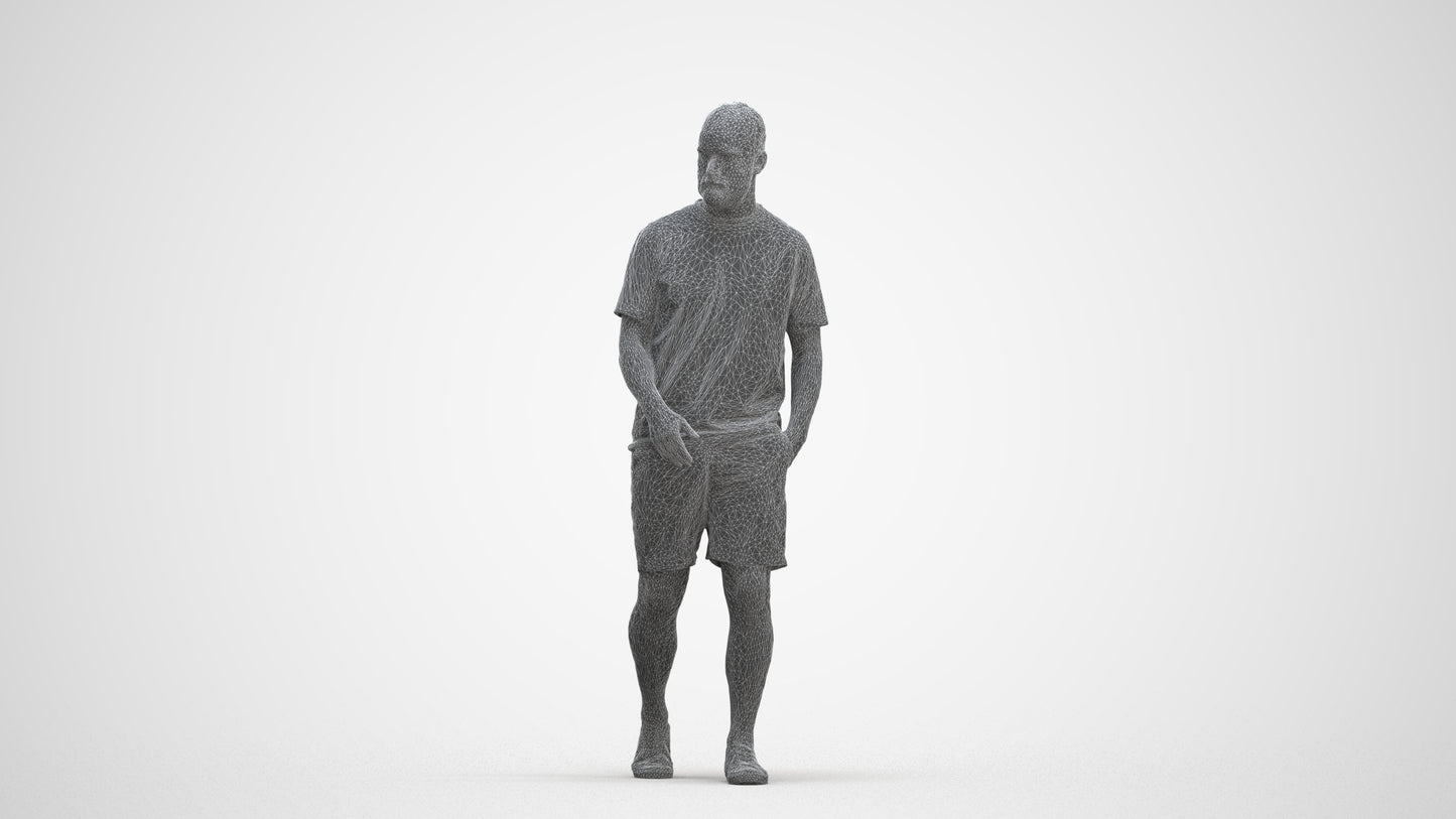 3D scanned man walking casual, photorealistic archviz people for Enscape and SketchUp, three-quarter front view render