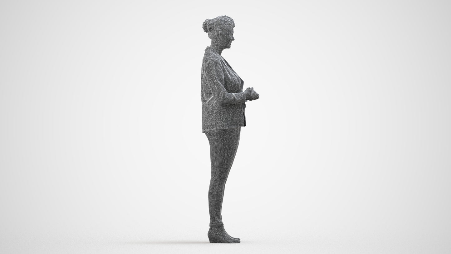 realistic 3D human woman business standing, archviz people FBX OBJ for Blender, wireframe side view