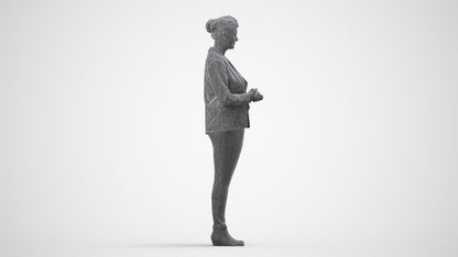 realistic 3D human woman business standing, archviz people FBX OBJ for Blender, wireframe side view