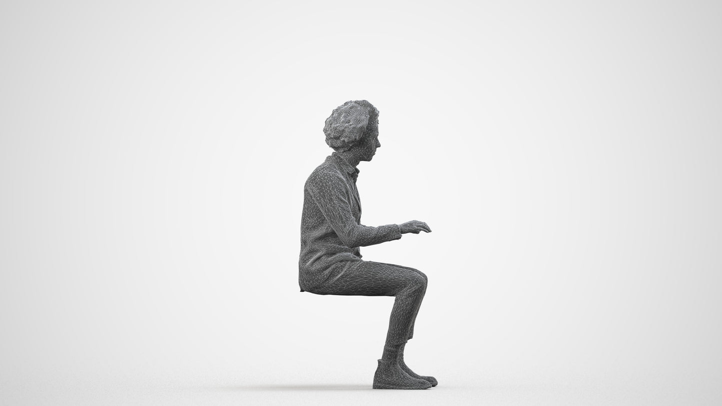 realistic 3D man business, scanned archviz people for Blender and 3ds Max, wireframe side view