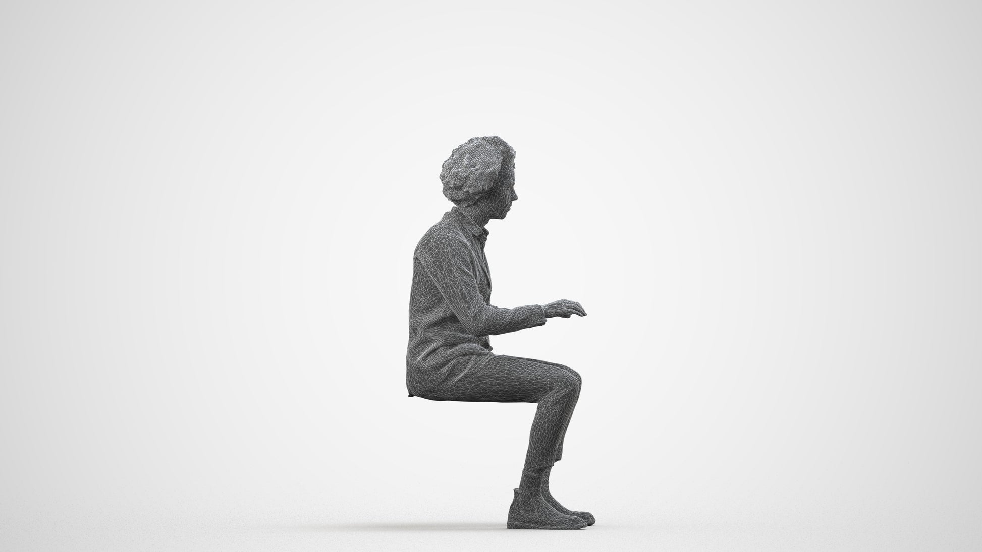 realistic 3D man business, scanned archviz people for Blender and 3ds Max, wireframe side view
