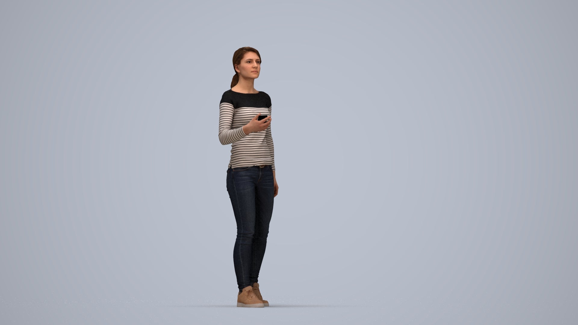 realistic 3D people woman casual walking, render-ready for V-Ray and Corona, FBX OBJ, top-down view render