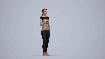 realistic 3D people woman casual walking, render-ready for V-Ray and Corona, FBX OBJ, top-down view render
